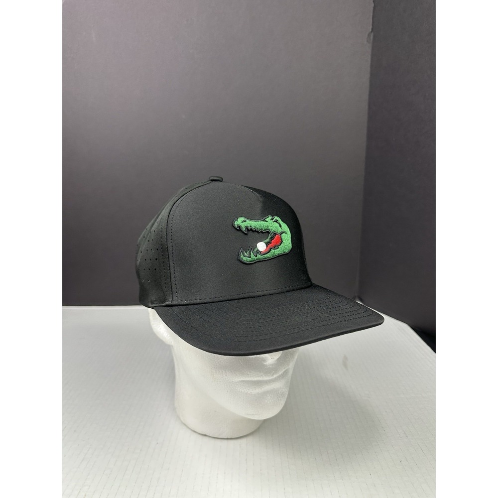 Waggle Golf ⛳️ Chubbs Snapback Hat Cap - Black, Alligator With Golfball In Mouth